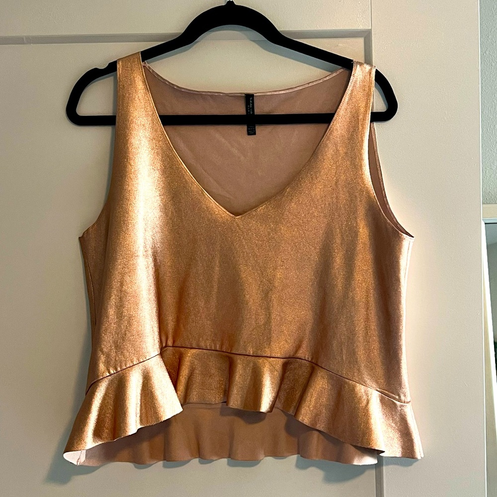 Zara Rose Gold Faux Leather Peplum Top